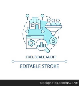 Full scale audit turquoise concept icon. Online shop management service abstract idea thin line illustration. Isolated outline drawing. Editable stroke. Arial, Myriad Pro-Bold fonts used. Full scale audit turquoise concept icon