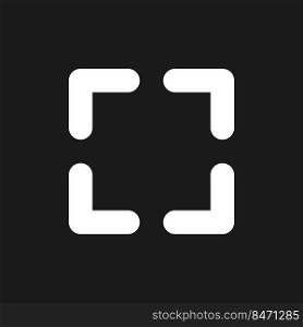 Full screen dark mode glyph ui icon. Video player bar. Display resolution. User interface design. White silhouette symbol on black space. Solid pictogram for web, mobile. Vector isolated illustration. Full screen dark mode glyph ui icon