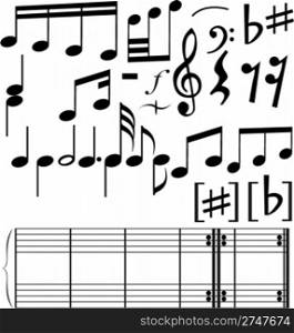 Full set of notes symbols on the white background
