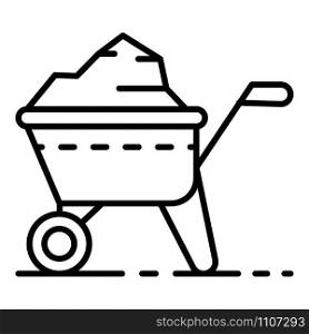 Full wheelbarrow icon. Outline full wheelbarrow vector icon for web design isolated on white background. Full wheelbarrow icon, outline style