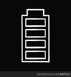 Fully charged battery chalk icon. Charge completed. Battery level indicator. Isolated vector chalkboard illustrations. Fully charged battery chalk icon