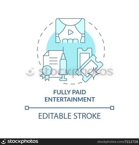 Fully paid entertainment blue concept icon. Vaccination bonuses abstract idea thin line illustration. Free admission to museums, cinema. Vector isolated outline color drawing. Editable stroke. Fully paid entertainment blue concept icon