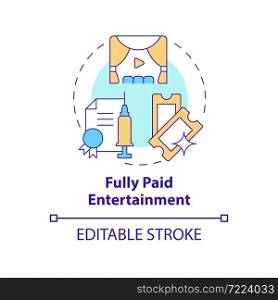 Fully paid entertainment concept icon. Vaccination bonuses abstract idea thin line illustration. Incentive for fully vaccinated individuals. Vector isolated outline color drawing. Editable stroke. Fully paid entertainment concept icon
