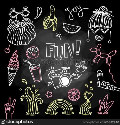 Fun and joy of emotion. Hippie style of life. Set of vector elements for design. Fun and joy of emotion. Hippie style of life. Set of vector elements for design.
