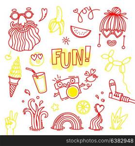 Fun and joy of emotion. Hippie style of life. Set of vector elements for design. Fun and joy of emotion. Hippie style of life. Set of vector elements for design.