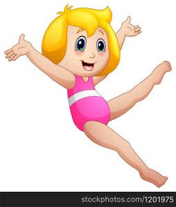Fun cartoon girl wearing a pink bathing suit