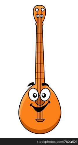 Fun cartoon wooden banjo with a happy smiling face and large googly eyes for musical design