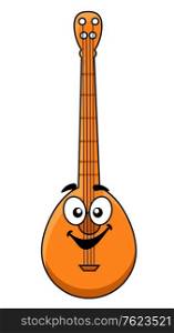 Fun cartoon wooden banjo with a happy smiling face and large googly eyes for musical design