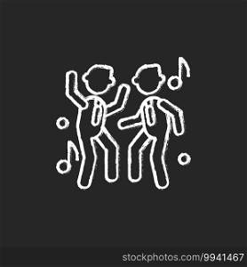 Fun chalk white icon on black background. Office party. Entertainment for company team. Workplace celebration. Event at work. Core corporate values. Isolated vector chalkboard illustration. Fun chalk white icon on black background