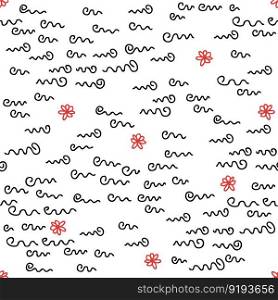Fun doodle seamless pattern with squiggle lines and flowers. Creative minimalist style background for tee, textile, paper and fabric. Childish vector illustration.