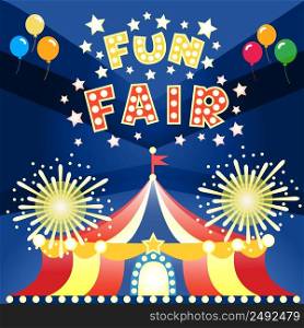 Fun fair at night poster template vector illustration