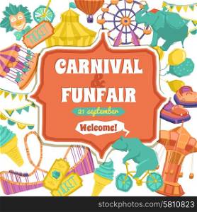 Fun fair traveling circus and carnival promo poster vector illustration. Fun Fair And Carnival Poster