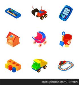 Fun games for kids icons set. Cartoon illustration of 9 fun games for kids vector icons for web. Fun games for kids icons set, cartoon style