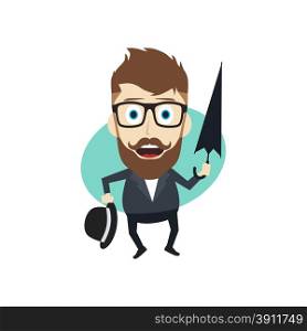 fun guy with umbrella and bowl hat vector art illustration. fun guy with umbrella and bowl hat