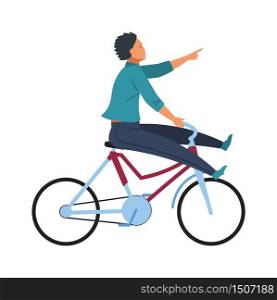 Fun man on bike. Young adult happy cycle riding. Vector character riding on bicycle, like summer lifestyle or training on white background. Fun man on bike. Young adult happy cycle riding. Vector character riding on bicycle