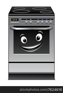 Fun modern stove kitchen appliance with a happy smiling face in the glass door