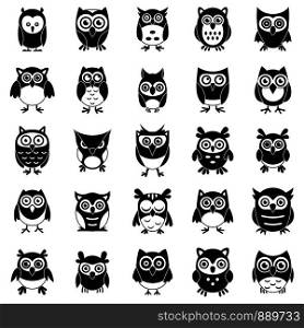 Fun owl icons set. Simple set of fun owl vector icons for web design on white background. Fun owl icons set, simple style