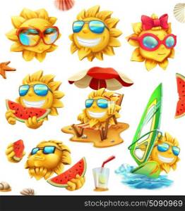 Fun summer sun, vector characters. 3d icon set