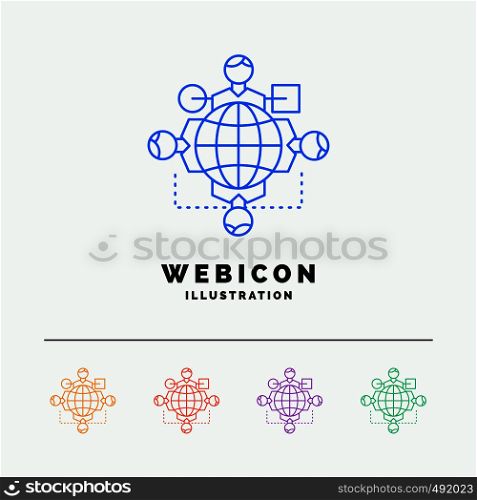 Function, instruction, logic, operation, meeting 5 Color Line Web Icon Template isolated on white. Vector illustration. Vector EPS10 Abstract Template background