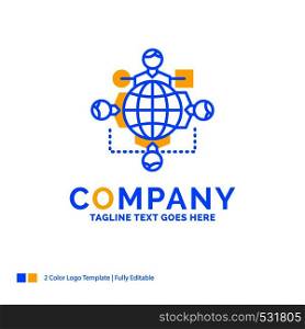Function, instruction, logic, operation, meeting Blue Yellow Business Logo template. Creative Design Template Place for Tagline.
