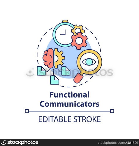 Functional communicators concept icon. Communication style abstract idea thin line illustration. Strategies and plans. Isolated outline drawing. Editable stroke. Arial, Myriad Pro-Bold fonts used. Functional communicators concept icon