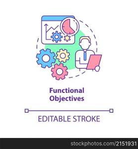 Functional objectives concept icon. Human resources management abstract idea thin line illustration. Isolated outline drawing. Editable stroke. Roboto-Medium, Myriad Pro-Bold fonts used. Functional objectives concept icon
