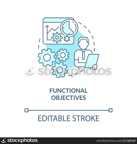 Functional objectives turquoise concept icon. Human resources management abstract idea thin line illustration. Isolated outline drawing. Editable stroke. Roboto-Medium, Myriad Pro-Bold fonts used. Functional objectives turquoise concept icon
