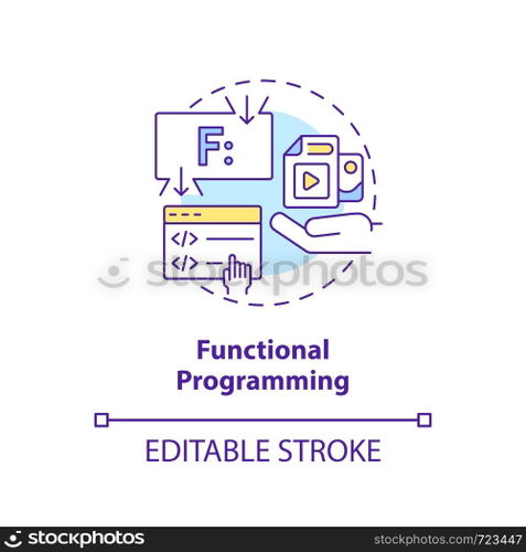 Functional programming concept icon. Coding paradigm type abstract idea thin line illustration. Combining function calls. Isolated outline drawing. Editable stroke. Arial, Myriad Pro-Bold fonts used. Functional programming concept icon
