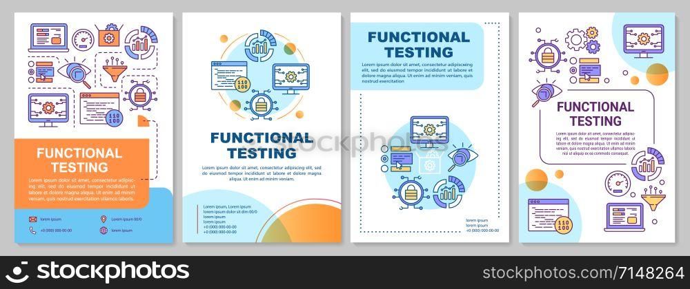 Functional testing brochure template. Software analysis. Flyer, booklet, leaflet print, cover design with linear illustrations. Vector page layouts for magazines, annual reports, advertising posters