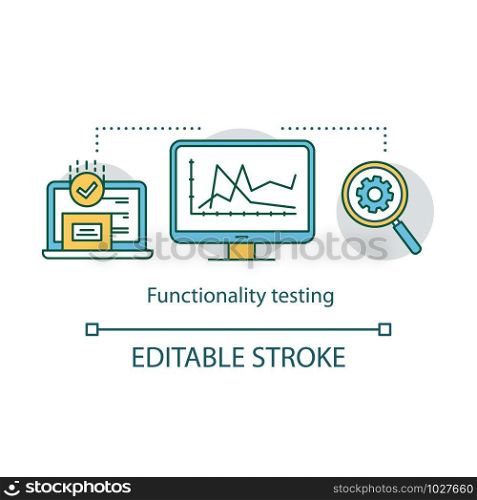 Functionality testing concept icon. Software application operates verifying. Black-box testing. Research system work idea thin line illustration. Vector isolated outline drawing. Editable stroke