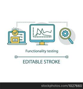 Functionality testing concept icon. Software application operates verifying. Black-box testing. Research system work idea thin line illustration. Vector isolated outline drawing. Editable stroke