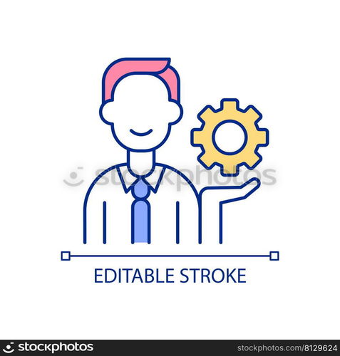 Functions of manager RGB color icon. Administrator duties. Executive assistant. Performing responsibilities. Isolated vector illustration. Simple filled line drawing. Editable stroke. Arial font used. Functions of manager RGB color icon