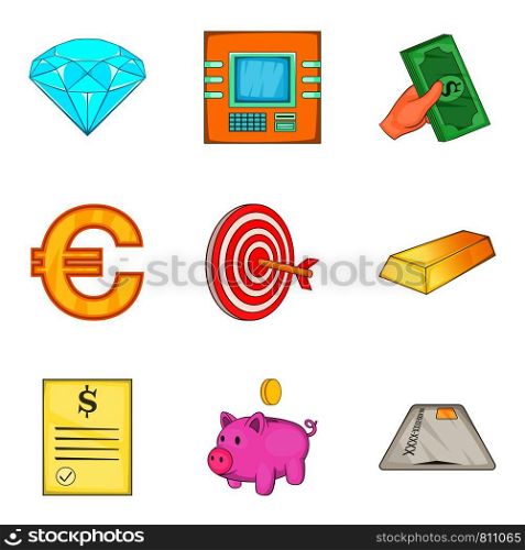 Fund icons set. Cartoon set of 9 fund vector icons for web isolated on white background. Fund icons set, cartoon style