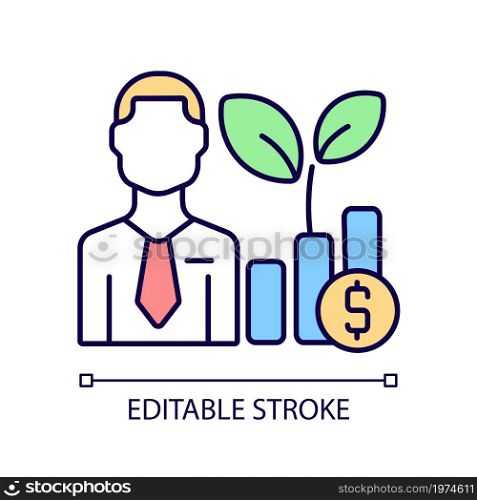 Fund manager RGB color icon. Financial investment expert. Hedge fund managing specialist. Investment decision making person. Isolated vector illustration. Simple filled line drawing. Editable stroke. Fund manager RGB color icon