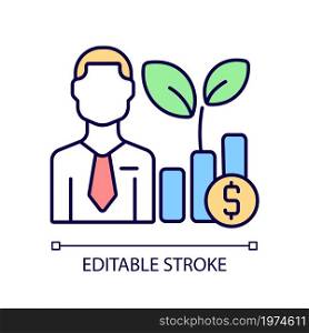 Fund manager RGB color icon. Financial investment expert. Hedge fund managing specialist. Investment decision making person. Isolated vector illustration. Simple filled line drawing. Editable stroke. Fund manager RGB color icon