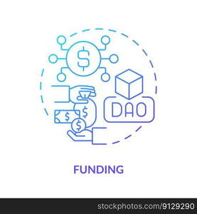 Funding blue gradient concept icon. Buy and sell cryptocurrency. Blockchain. DAO lunch step abstract idea thin line illustration. Isolated outline drawing. Myriad Pro-Bold font used. Funding blue gradient concept icon