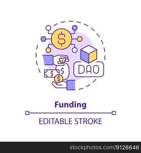 Funding concept icon. Buy and sell cryptocurrency. Blockchain. DAO lunch step abstract idea thin line illustration. Isolated outline drawing. Editable stroke. Arial, Myriad Pro-Bold fonts used. Funding concept icon