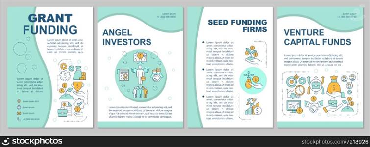 Funding social entrepreneurship mint brochure template. Flyer, booklet, leaflet print, cover design with linear icons. Vector layouts for presentation, annual reports, advertisement pages. Funding social entrepreneurship mint brochure template