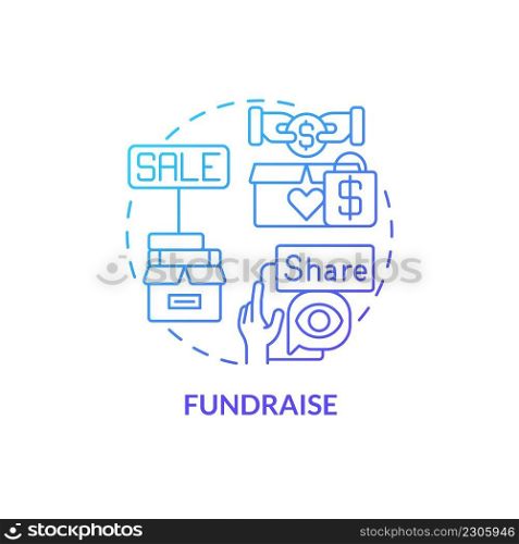 Fundraise blue gradient concept icon. Providing support to homeless people abstract idea thin line illustration. Nonprofit organization event. Isolated outline drawing. Myriad Pro-Bold font used. Fundraise blue gradient concept icon