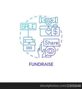 Fundraise blue gradient concept icon. Providing support to homeless people abstract idea thin line illustration. Nonprofit organization event. Isolated outline drawing. Myriad Pro-Bold font used. Fundraise blue gradient concept icon