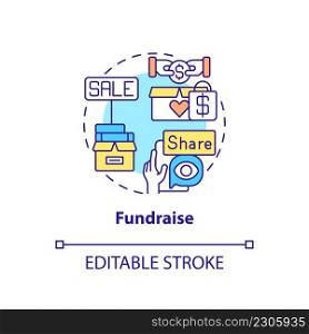 Fundraise concept icon. Providing support to homeless people abstract idea thin line illustration. Crowdfunding platform. Isolated outline drawing. Editable stroke. Arial, Myriad Pro-Bold fonts used. Fundraise concept icon
