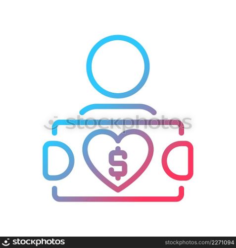 Fundraiser gradient linear vector icon. Soliciting potential donors. Raising money for charity campaign. Thin line color symbol. Modern style pictogram. Vector isolated outline drawing. Fundraiser gradient linear vector icon