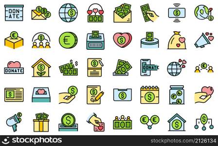 Fundraising icons set outline vector. Contribute donate. Charitable give. Fundraising icons set vector flat