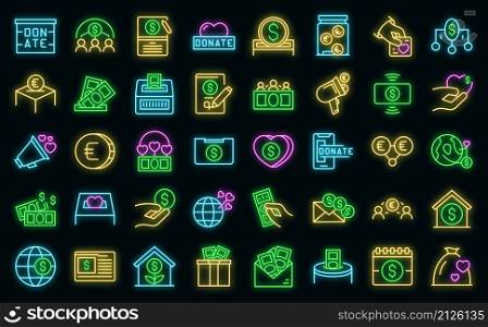 Fundraising icons set outline vector. Contribute donate. Charitable give. Fundraising icons set vector neon