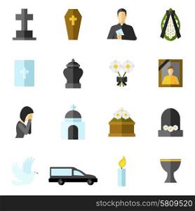 Funeral ceremony and death flat icons set isolated vector illustration. Funeral Flat Icons Set