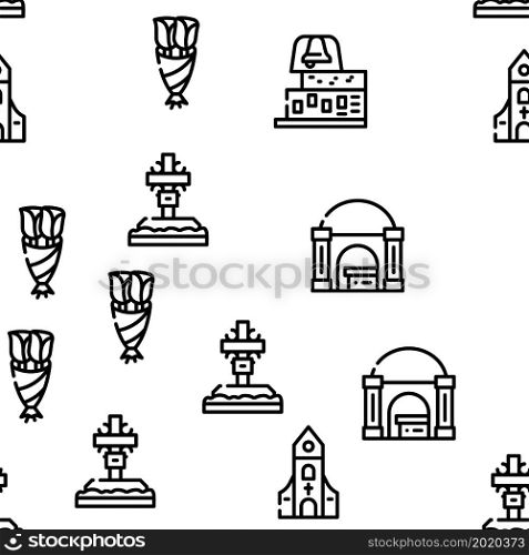 Funeral Dead Ceremony Vector Seamless Pattern Thin Line Illustration. Funeral Dead Ceremony Vector Seamless Pattern