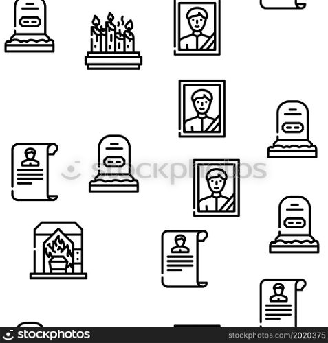 Funeral Dead Ceremony Vector Seamless Pattern Thin Line Illustration. Funeral Dead Ceremony Vector Seamless Pattern
