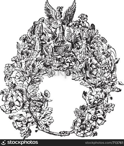Funeral gold crown, vintage engraved illustration.