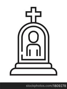 Funeral icon vector in a thin line style. Tombstone, crypt sign. A coffin with a cross.The symbol of the funeral home.. Funeral icon vector in a thin line style. Tombstone, crypt sign.