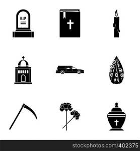 Funeral icons set. Simple illustration of 9 funeral vector icons for web. Funeral icons set, simple style